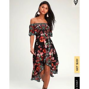 Danica Black Floral Print Smocked High-Low Dress